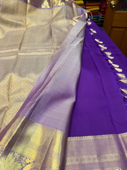 Kanchipuram Pure Silk Saree Bridal Purple Kanjivaram Sari SPK298