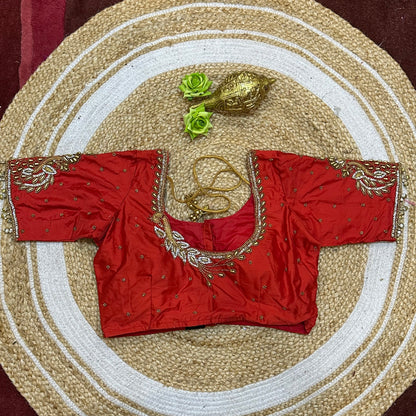 38” M Size 8 Aari Worked Sari Blouse Indian Saree Top Red B280