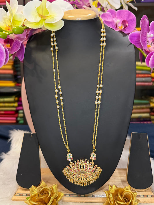 Impon Indian Necklace Multi Lotus Pathakkam Haram Wedding Jewellery N27