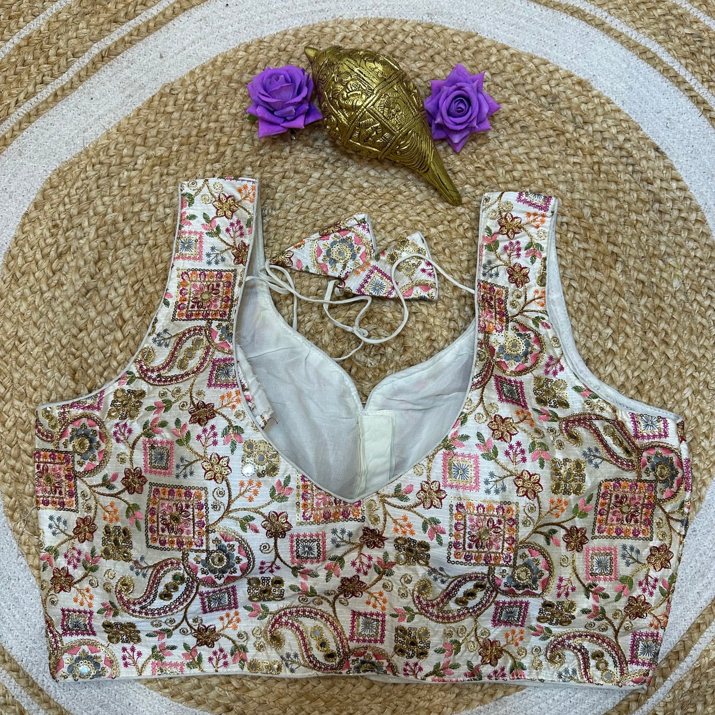 42” with margin up to 48” Size 12 Cream Sari Blouse Indian Saree Top B410
