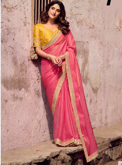 Indian Fancy Party wear Saree Fendi Silk Bollywood Plain Dual Tone Sari S148