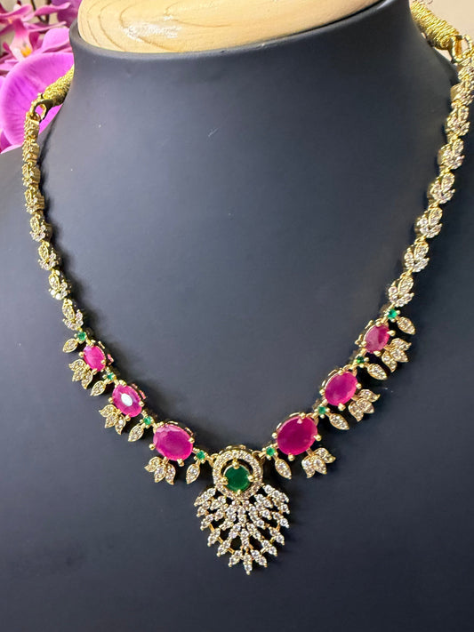 Indian Brass Necklace & Earrings Jewellery Set Multi N65