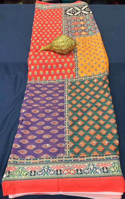 Multi coloured Mirror Worked Masakali Sari Indian Fancy Saree C3