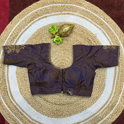 38” M Size 8 Aari Sari Blouse Indian Saree Top Metallic Purple B303