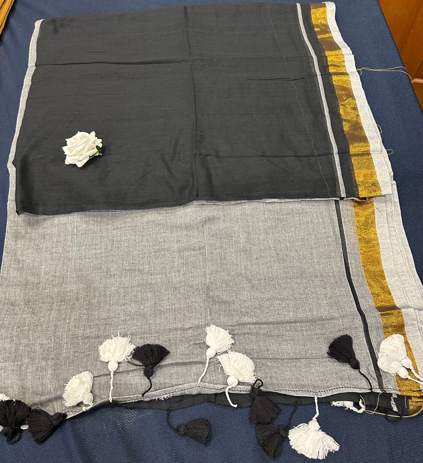 MUL Cotton Sari Indian casual Saree Grey Black C29