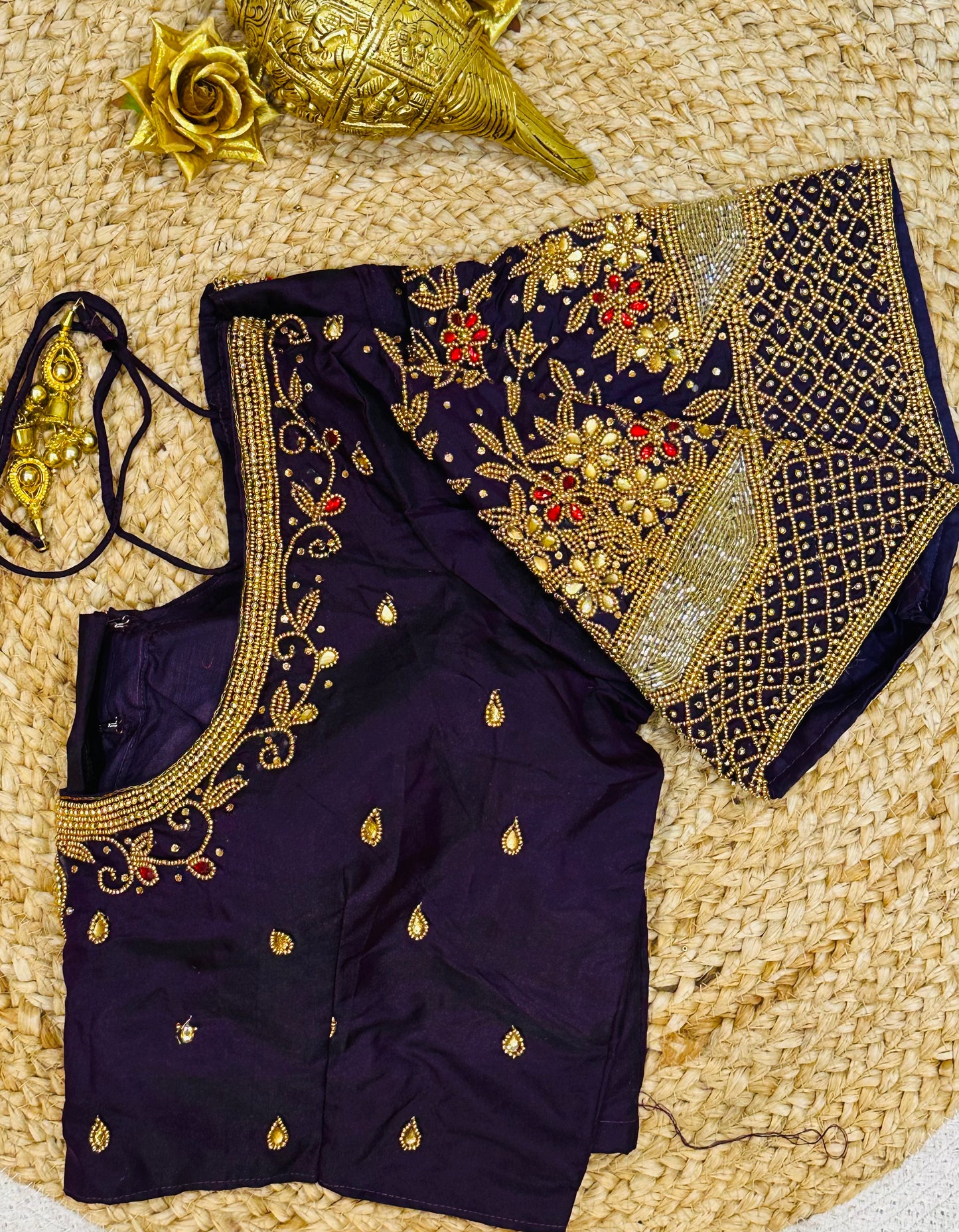 40” Size 10 Aari Worked Sari Blouse Indian Saree Top Silk B82