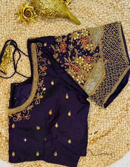 40” Size 10 Aari Worked Sari Blouse Indian Saree Top Silk B82