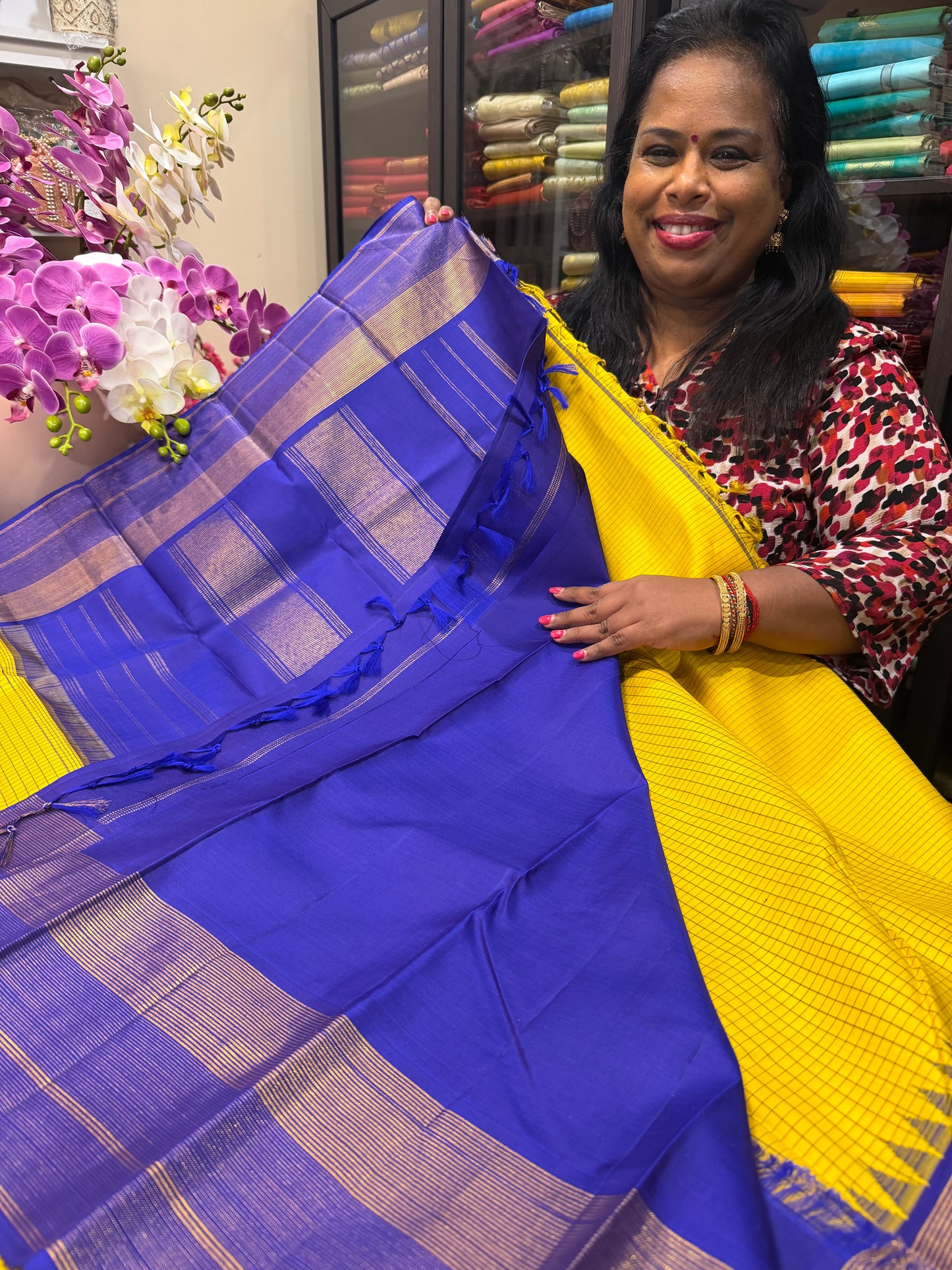 1g Gold Kanchipuram Pure Silk Saree Yellow Kanjivaram Sari SPK208