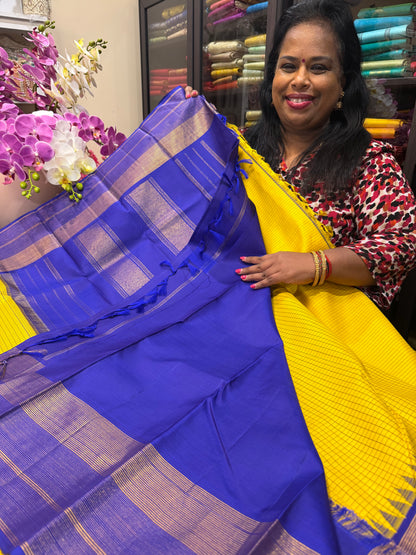 1g Gold Kanchipuram Pure Silk Saree Yellow Kanjivaram Sari SPK208