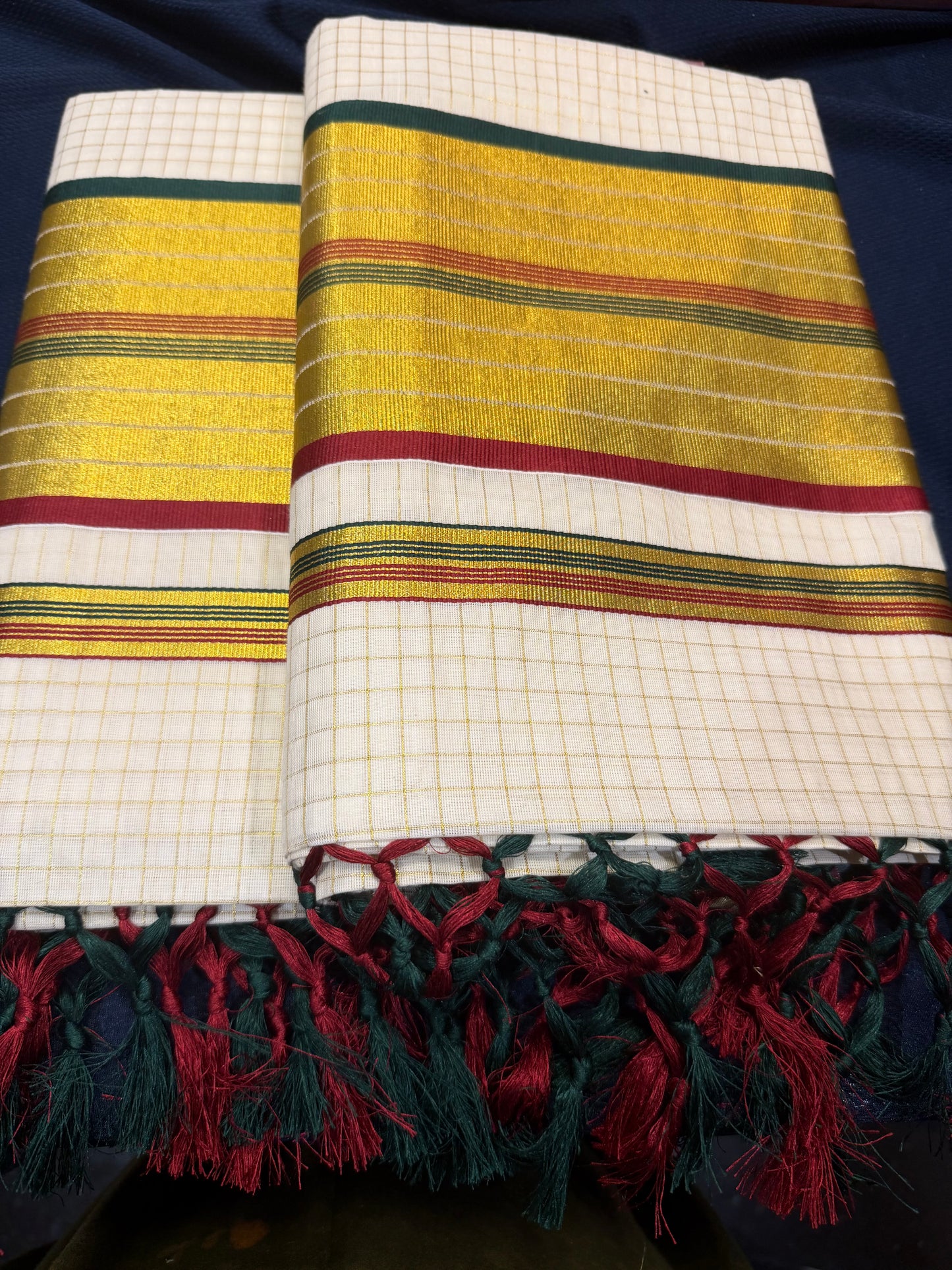 Kerala Vishu Sari Indian hand Printed Kasavu Onam Saree C36 Col 6