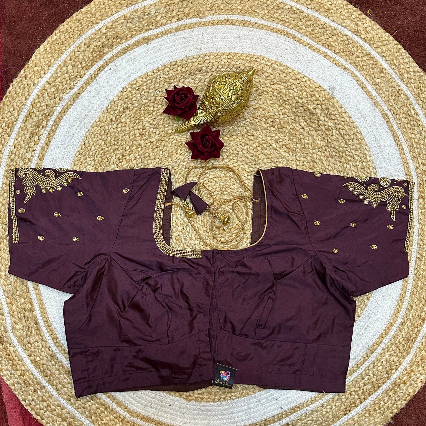 44” Size 14 Aari Worked Sari Blouse Indian Saree Top Silk B254