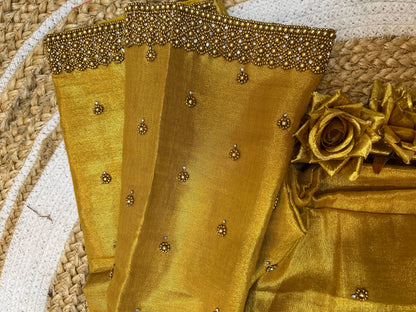 40” Aari hand Worked Sari Blouse Indian Top Choli Silk Gold B43