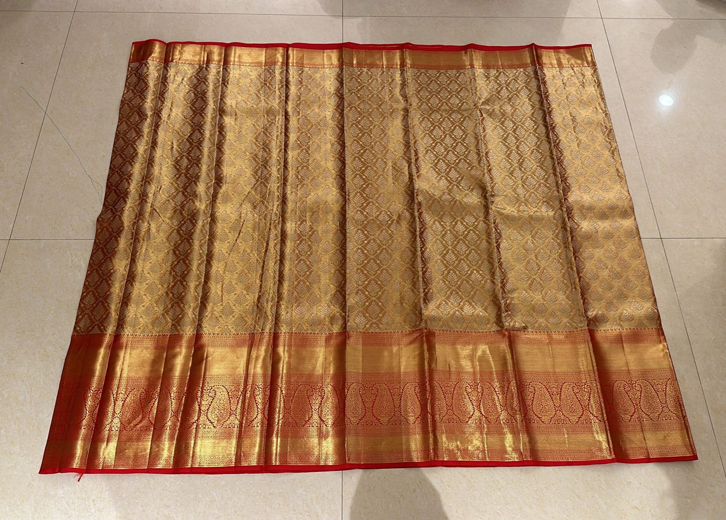 Bridal Tissue Kanchipuram Pure Silk Saree Gold & Red Kanjivaram Sari| SPK153