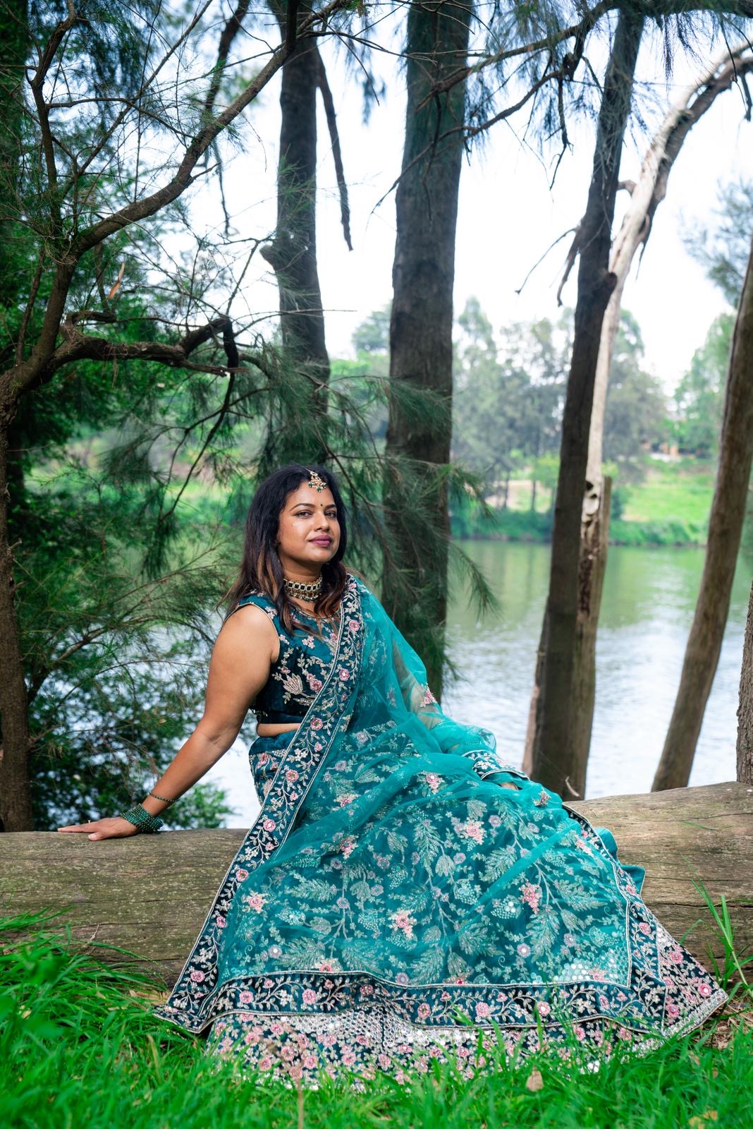 Medium 38” with margin Indian Lehenga Green Velvet Lehnga L4