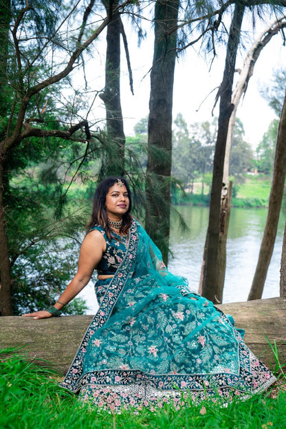 Medium 38” with margin Indian Lehenga Green Velvet Lehnga L4