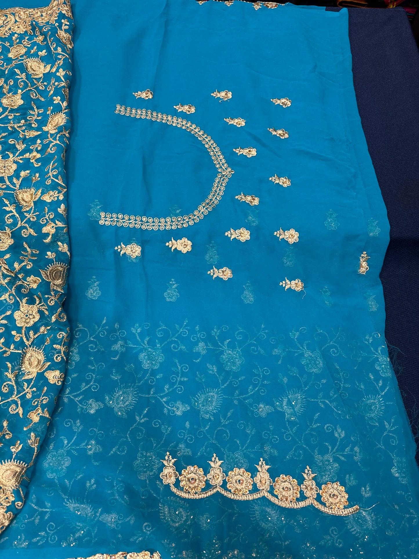 Blue Fancy Party wear Georgette Sari Indian Pearl Saree S44