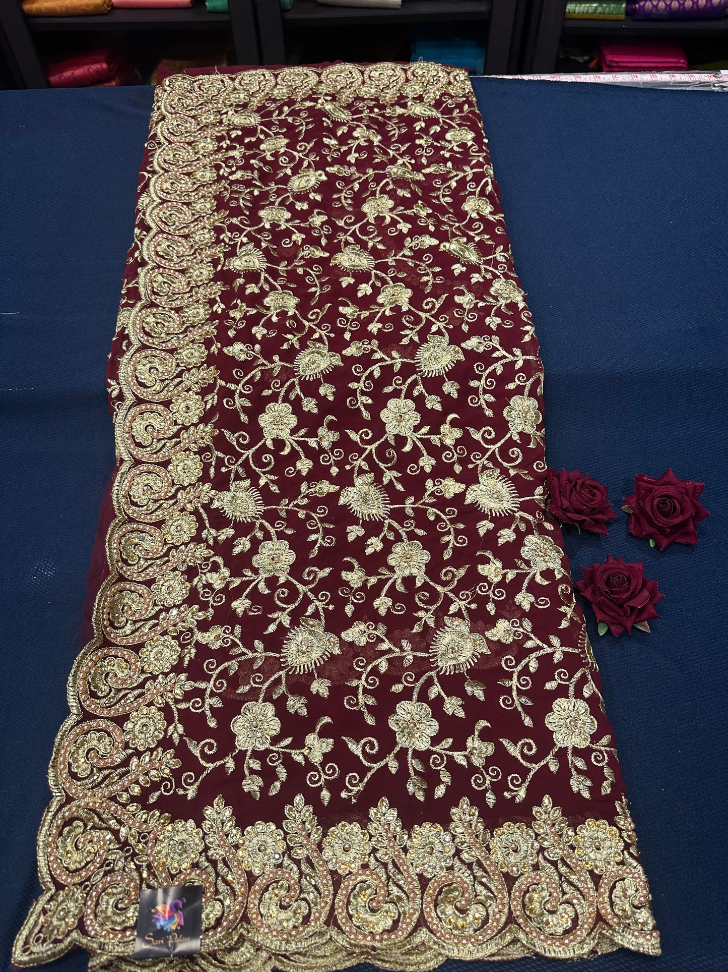 Maroon Fancy Party wear Georgette Pearl Sari Indian Saree S46