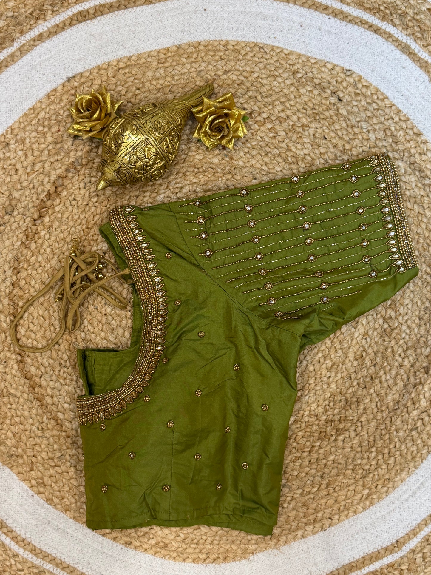 42” XL Size 12 size Aari Worked Sari Blouse Indian Saree Top Green B149