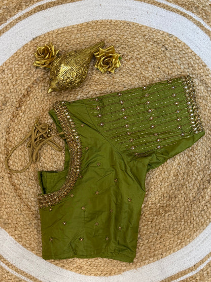 42” XL Size 12 size Aari Worked Sari Blouse Indian Saree Top Green B149