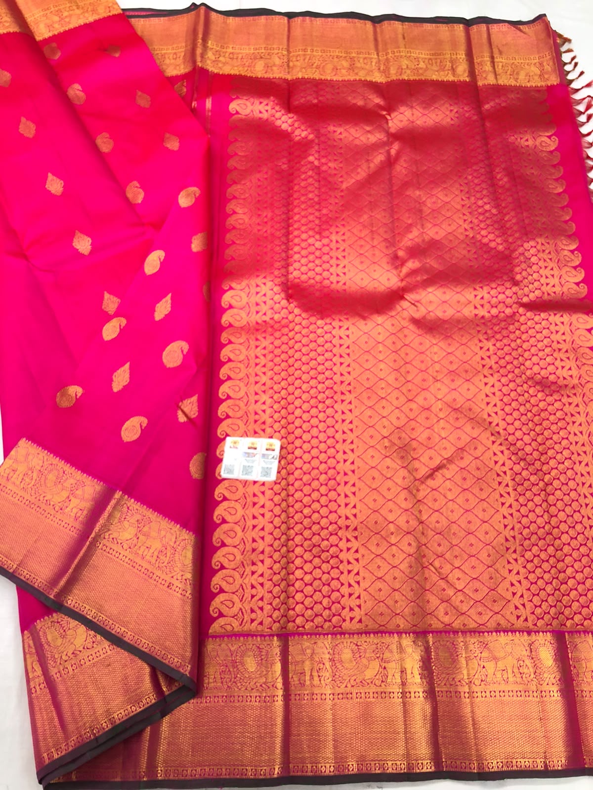 2g Gold Kanchipuram Pure Silk Saree Bridal Handloom Indian Kanjivaram Sari Pink SPK350