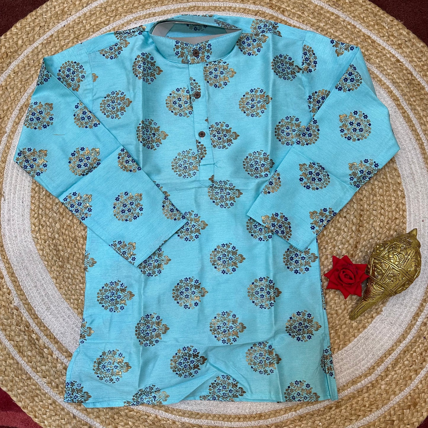 Boys Indian Sherwani Outfit kids Kurta Blue Gold K11
