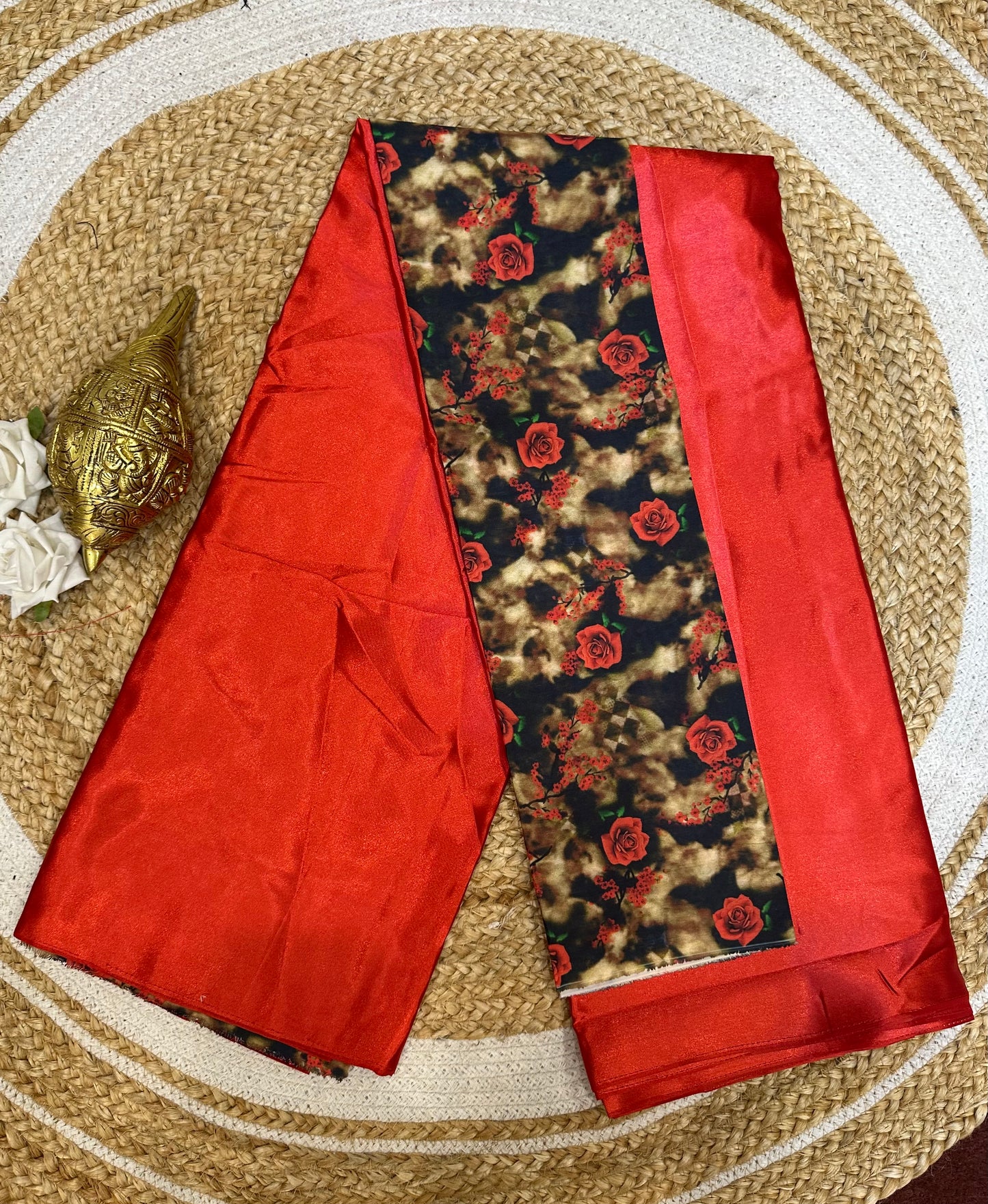Fancy Party wear Satin Sari Indian Casual Red Saree S103