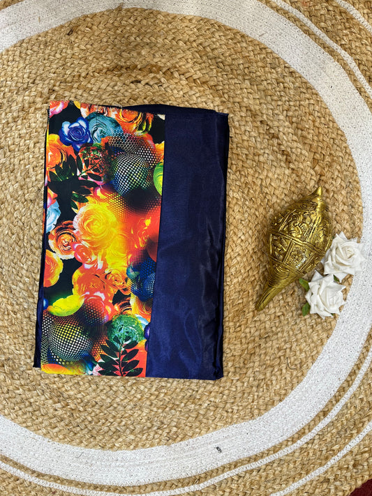 Fancy Party wear Satin Sari Indian Casual Navy blue Saree S92