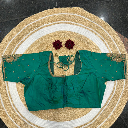 46” Size 16 Aari Worked Sari Blouse Indian Saree Top Silk Turquoise B418