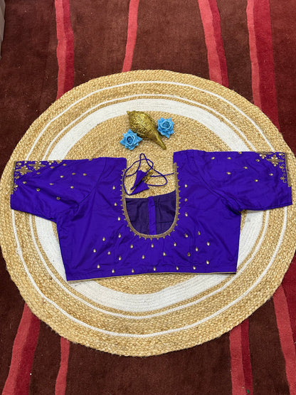 46” Size 16 Aari Worked Sari Blouse Indian Saree Top Silk Purple B188