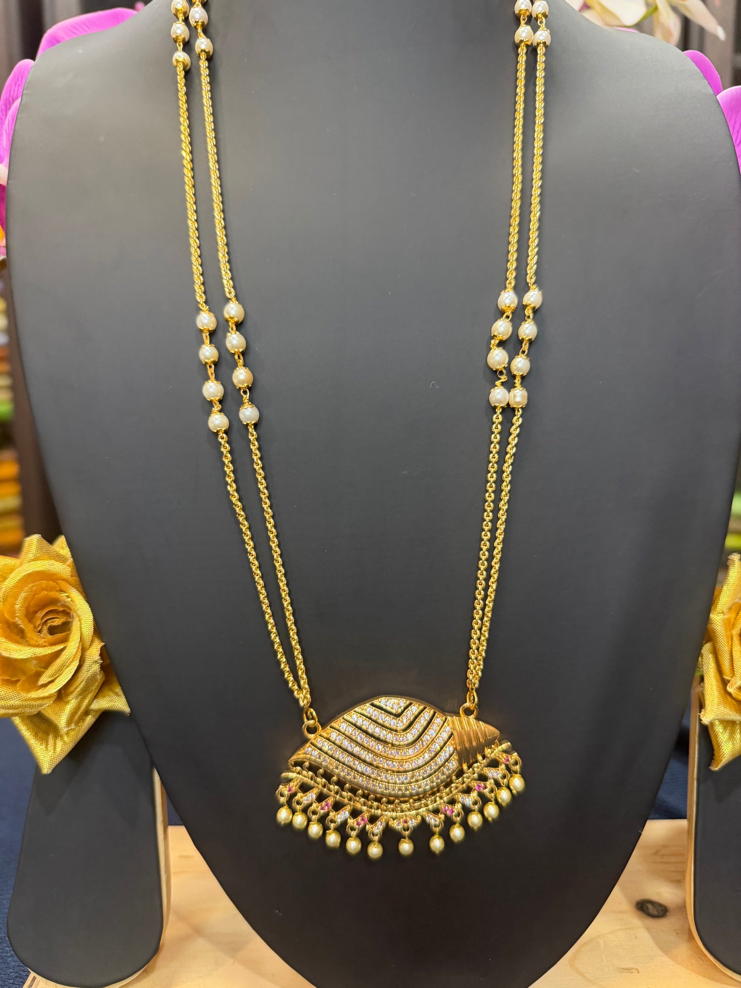 Impon Indian Necklace Pink Sanku Conch Pathakkam Haram N20