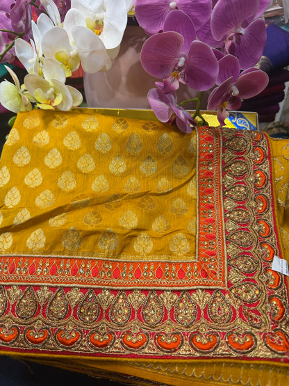 Sari Indian Fancy Party wear Saree Yellow SAR5