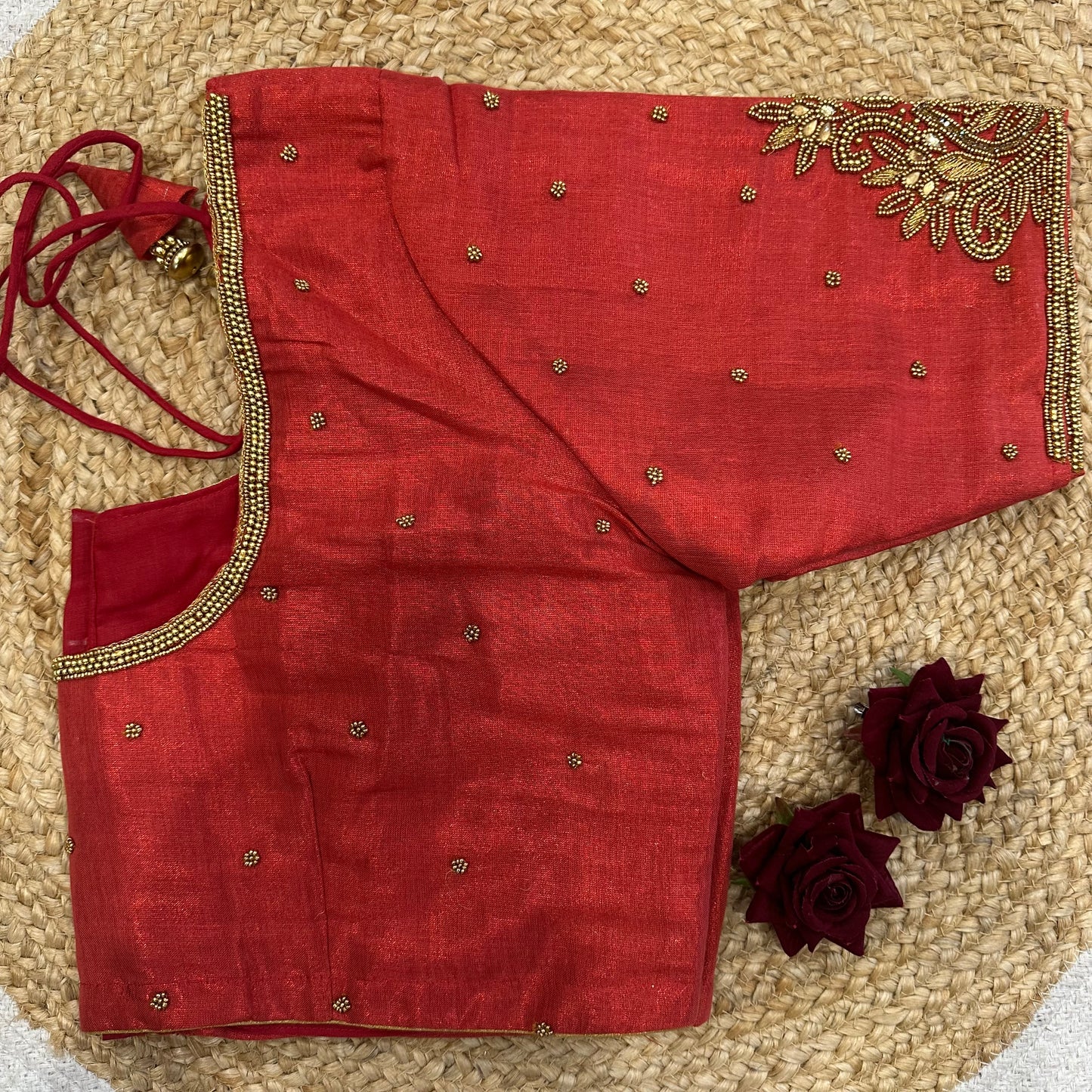 46” Size 16 Aari Worked Sari Blouse Indian Saree Top Silk B414