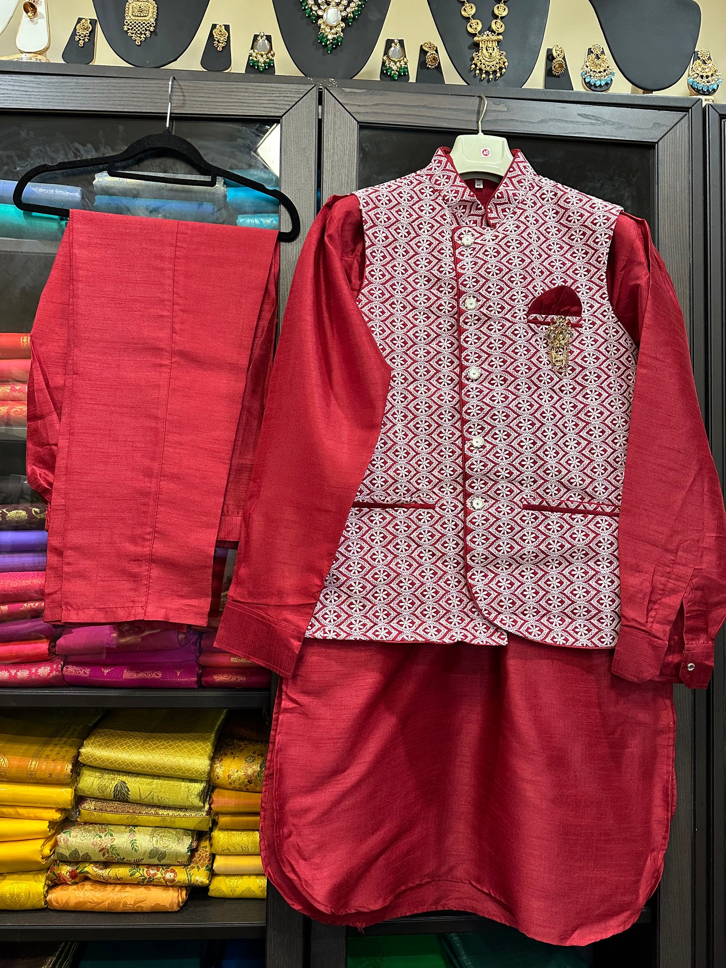 40” Large size Men’s Kurta Indian Maroon Sherwani Bollywood outfit M8