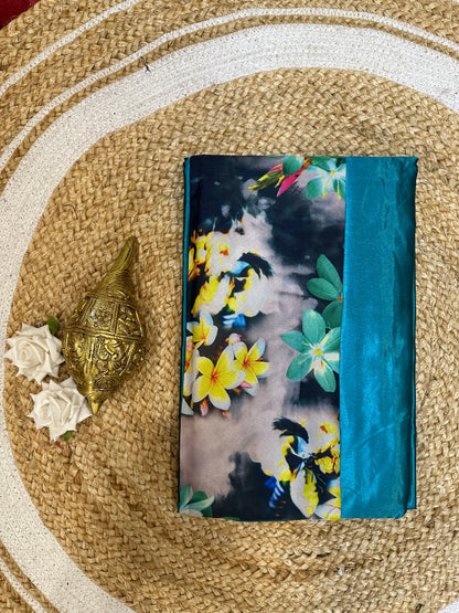 Fancy Party wear Satin Sari Indian Casual Teal Saree S102