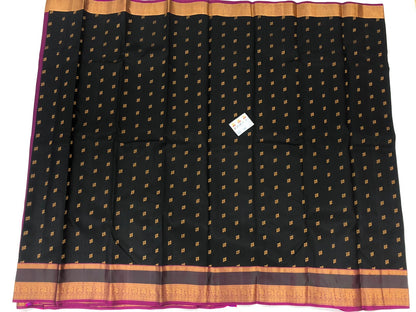 Kanchipuram Pure Silk Saree Bridal Indian Black Kanjivaram Sari SPK331