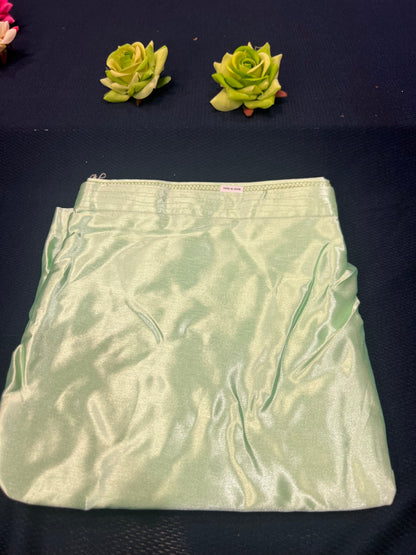 Sari Petticoat Satin Underskirt Saree Skirt Pastel Green P3