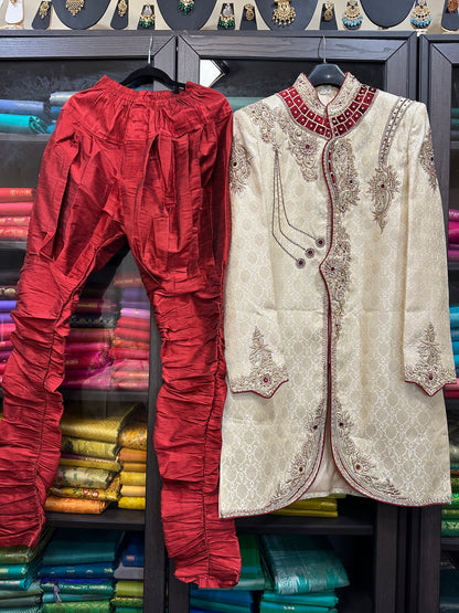 38” Medium size Men’s Kurta Indian Gold & Maroon Sherwani Bollywood outfit M11