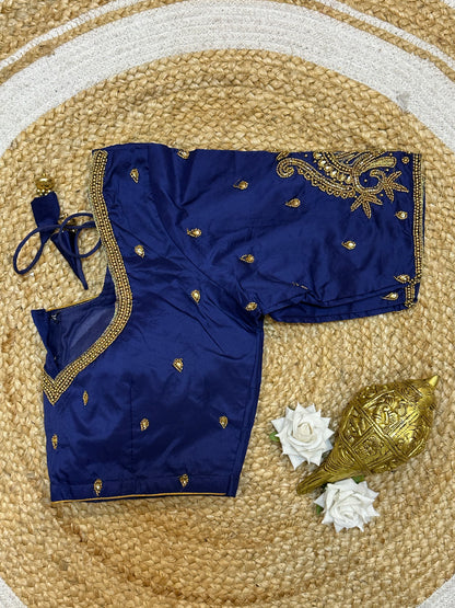 36” Small size Aari Worked Sari Blouse Indian Saree Navy Blue B205