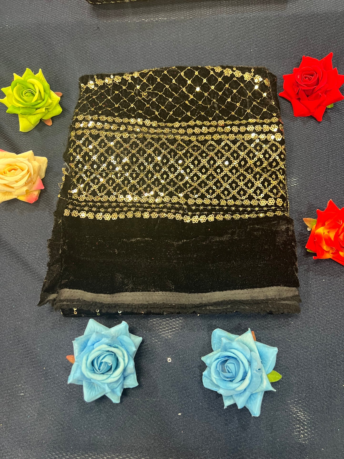 Velvet Blouse material 1 meter Navy Blue M6