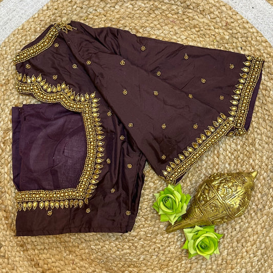 38” M Size 8 Aari Worked Sari Blouse Indian Saree Top Brown B277