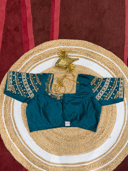 42” XL Size 12 size Aari Worked Sari Blouse Indian Saree Top Teal Blue B173