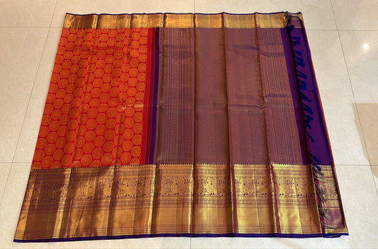 Kanchipuram Pure Silk Saree Red & Purple Bridal Kanjivaram Sari| SPK165