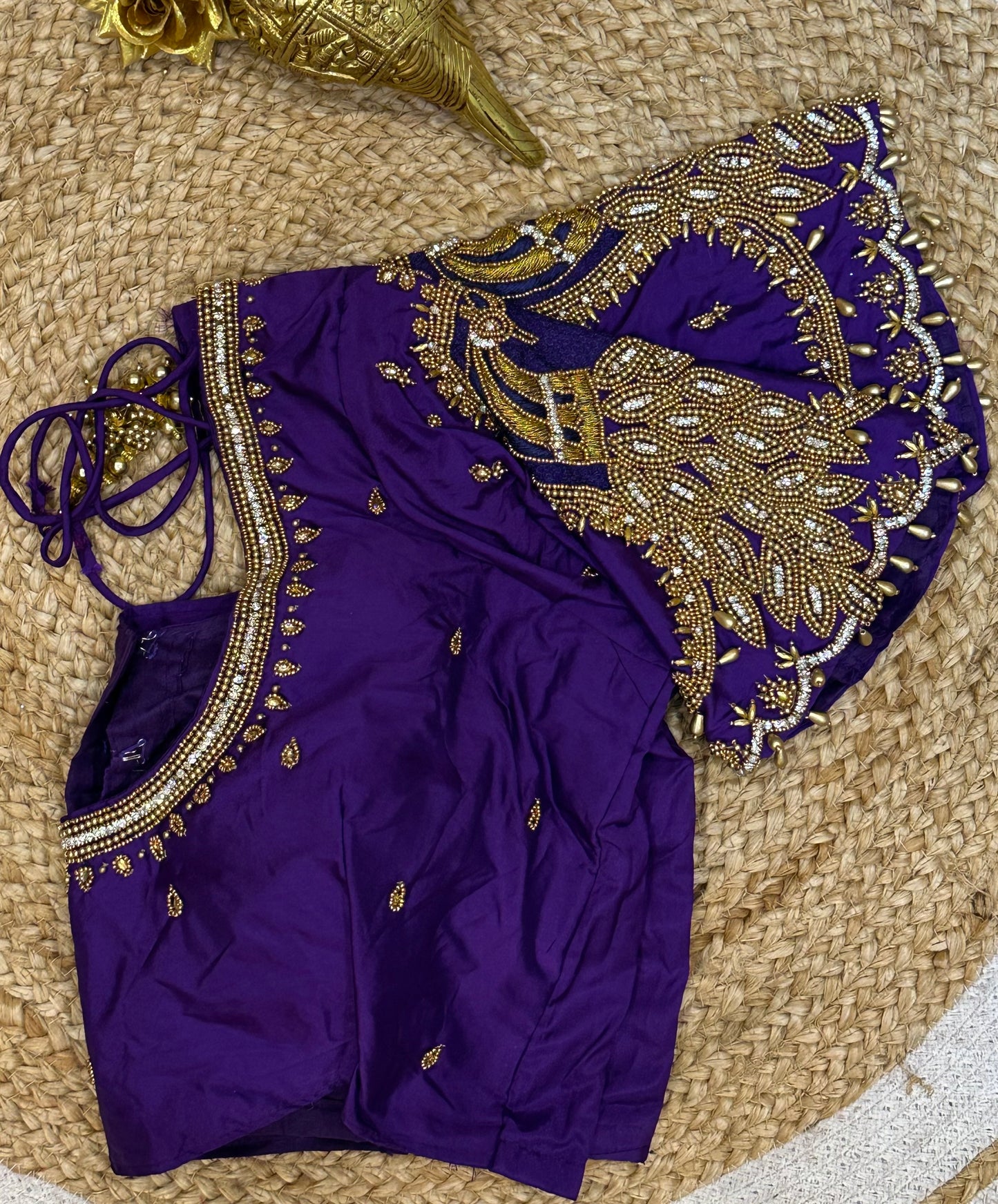 40” Size 10 Aari Worked Sari Blouse Indian Saree Top Silk Purple B76