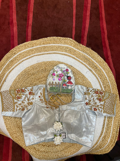 40” Aari hand Worked Sari Blouse Indian Top Choli Silk White B28