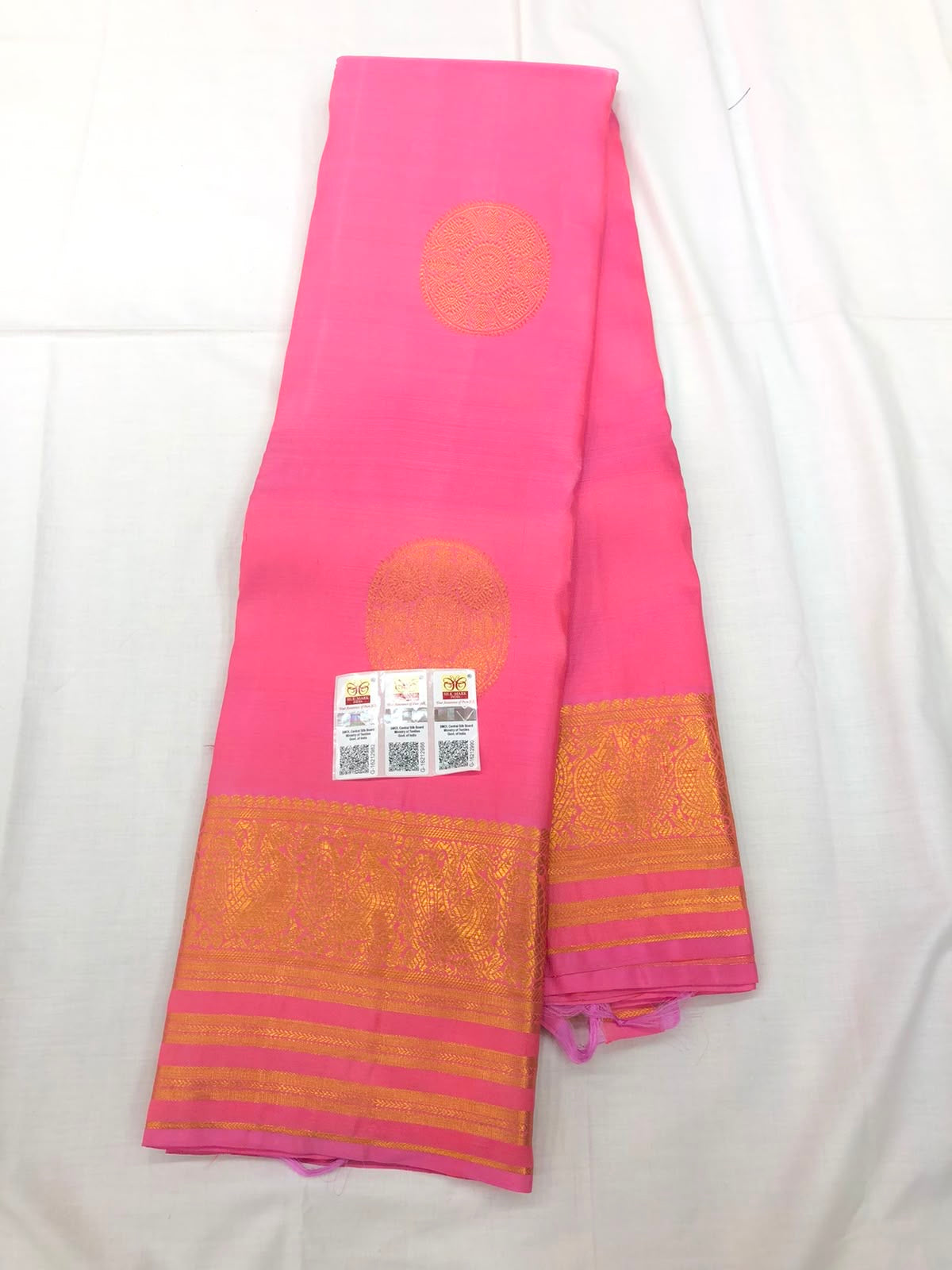 Kanchipuram Pure Silk Saree Bridal Indian Kanjivaram Pink Sari SPK316