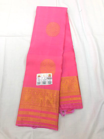Kanchipuram Pure Silk Saree Bridal Indian Kanjivaram Pink Sari SPK316