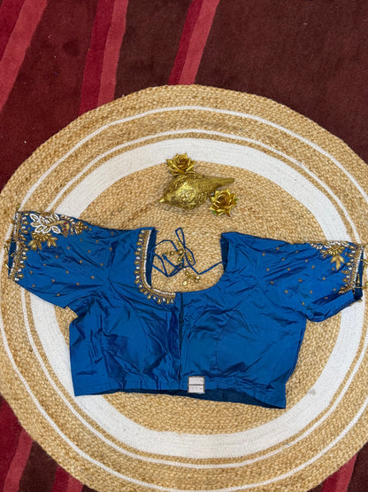 42” XL Size 12 size Aari Worked Sari Blouse Indian Saree Top Blue B159