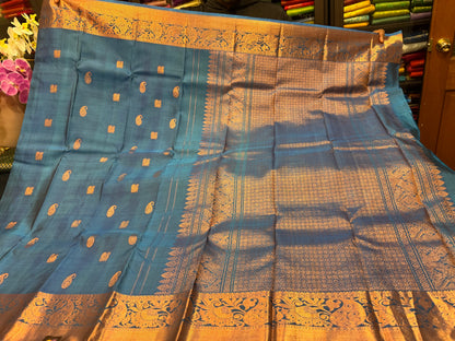 Kanchipuram Pure Silk handloom Saree Indian Kanjivaram Blue Sari SPK426