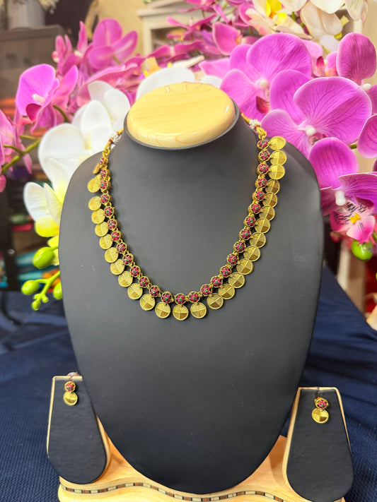 Indian Necklace & Earrings Ruby Pink & Green Multi Addiyal Jewellery Set V4