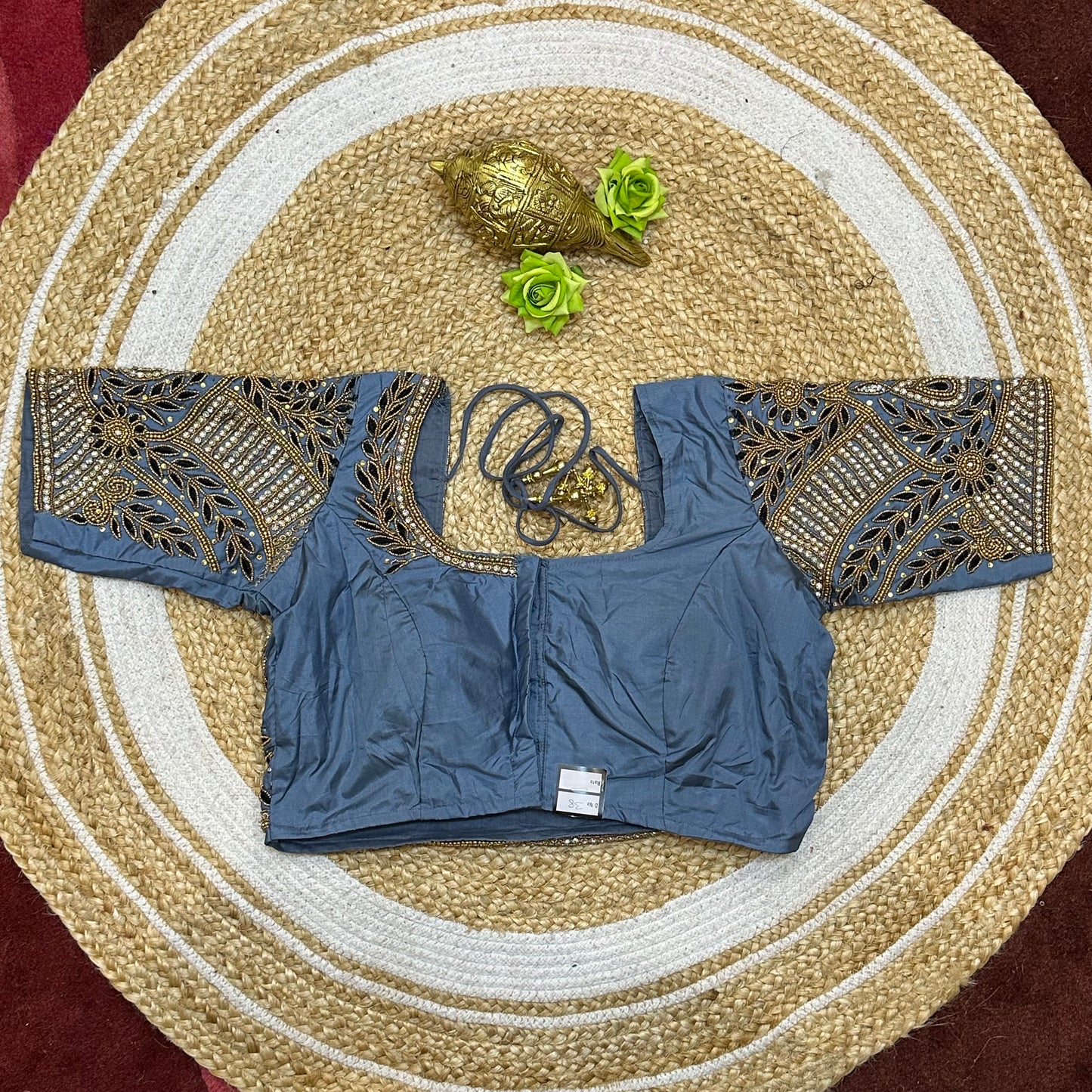 38” M Size 8 Aari Worked Sari Blouse Indian Saree Top Grey B302